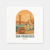 Vintage San Francisco Travel Poster Napkins | Gold Serviette (Vorderseite)