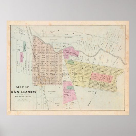 Vintage San Leandro CA Karte (1878) Poster (Vorne)