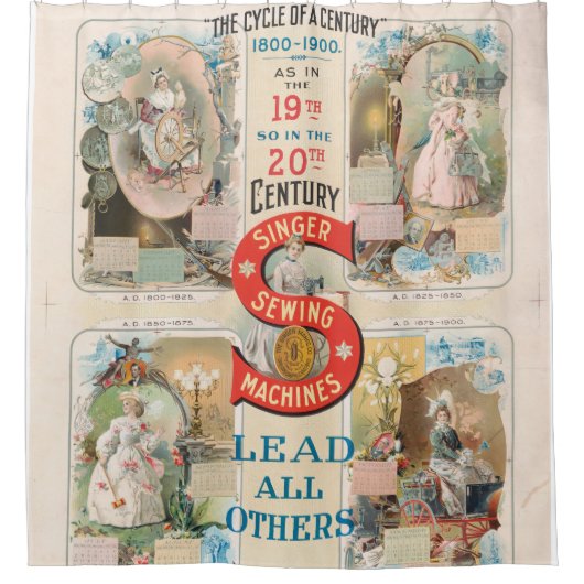 Vintage Sängernähmaschine Duschvorhang (Vorderseite)