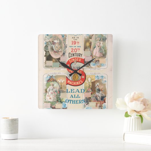 Vintage Sängernähmaschine Quadratische Wanduhr (Zuhause)