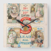 Vintage Sängernähmaschine Quadratische Wanduhr (Vorderseite)