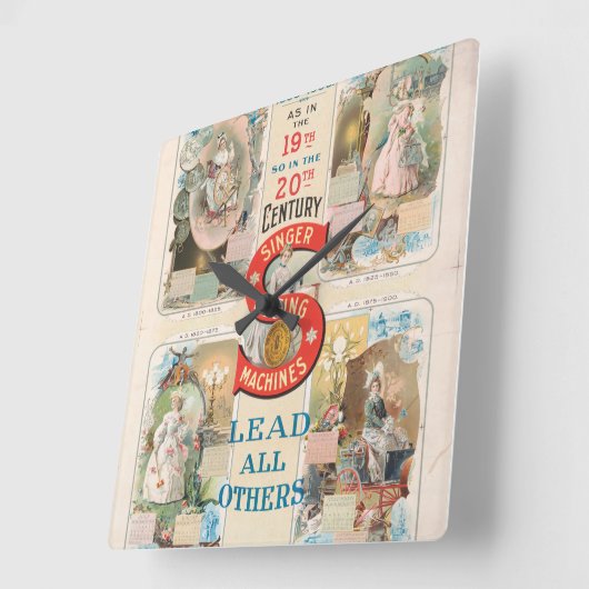 Vintage Sängernähmaschine Quadratische Wanduhr (Winkel)