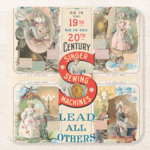 Vintage Sängernähmaschine Rechteckiger Pappuntersetzer