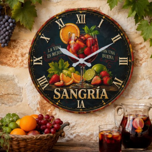 Vintage Sangria  Große Wanduhr