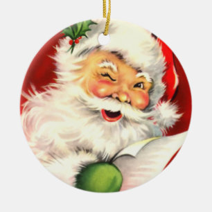 Vintage Sankt, die Weihnachtsverzierung blinzelt Keramikornament
