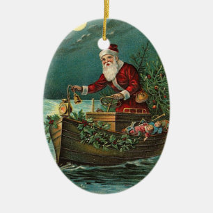 Vintage Sankt in einem Boot Keramikornament