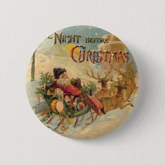 Vintage Sankt in seinem Ren Sleigh Button (Vorderseite)
