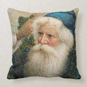 Vintage Sankt mit blauer Kappe Kissen
