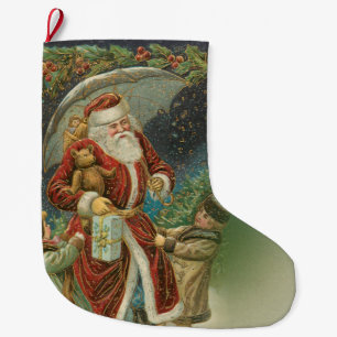 Vintage Sankt mit Kindern Großer Weihnachtsstrumpf