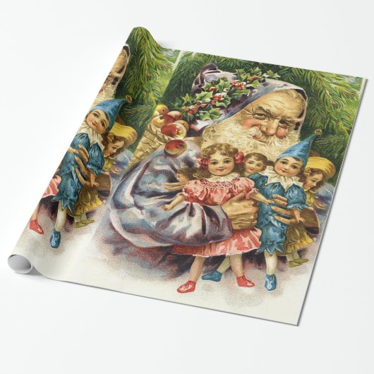 Vintage Sankt mit Puppen Geschenkpapier (Ungerollt)