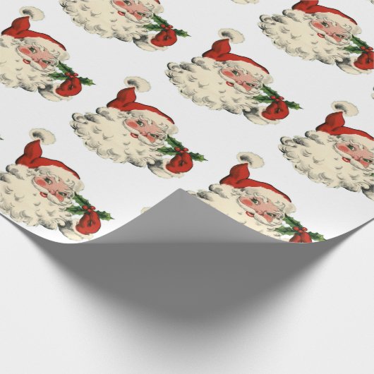 Vintage Sankt mit Stechpalme Geschenkpapier (Ecke)