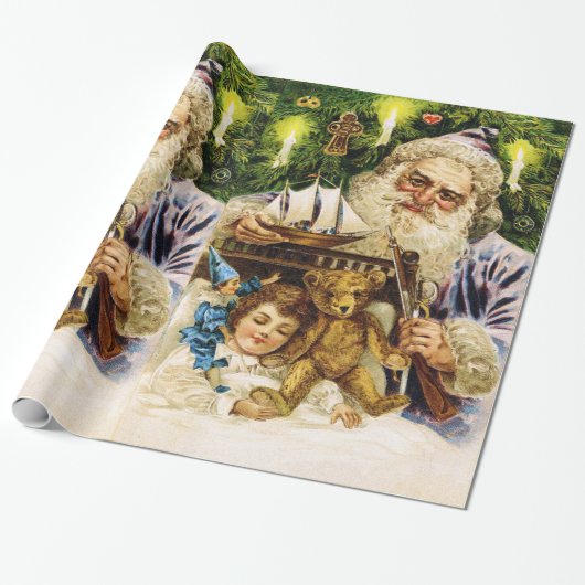 Vintage Sankt mit Teddy und Schiff Geschenkpapier (Ungerollt)