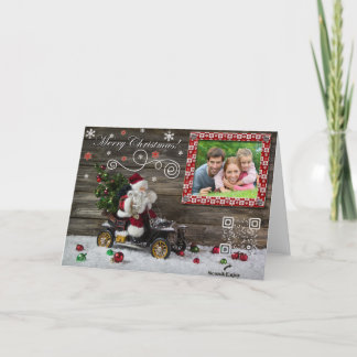 Vintage Sankt mit Weihnachtsbaum-Musik-Fotokarte Feiertagskarte