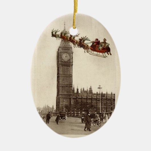 Vintage Sankt über BigBen London Weihnachten Keramikornament (Vorne)
