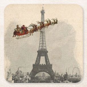 Vintage Sankt über Paris-WeihnachtsUntersetzer Rechteckiger Pappuntersetzer