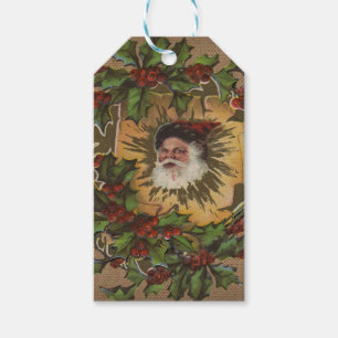Vintage Santa Antik Weihnachten Stechpalme Geschenkanhänger