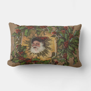 Vintage Santa Antik Weihnachten Stechpalme Lendenkissen