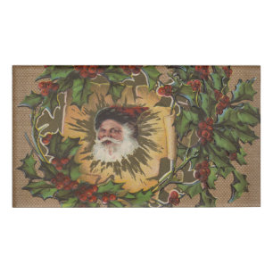 Vintage Santa Antik Weihnachten Stechpalme Namenschild
