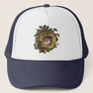 Vintage Santa Antik Weihnachten Stechpalme Truckerkappe