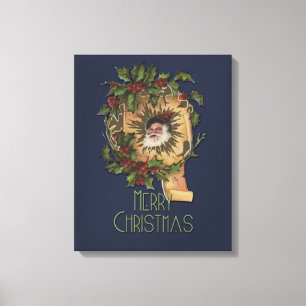 Vintage Santa Antike Stechpalme Weihnachten Leinwanddruck