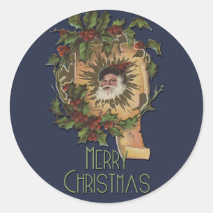 Vintage Santa Antike Stechpalme Weihnachten Runder Aufkleber