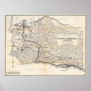 Vintage Santa Barbara California Karte Poster 1938