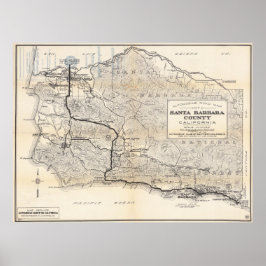 Vintage Santa Barbara California Map Poster 1938
