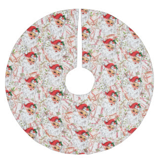 Vintage Santa Brushed Polyester Tree Skirt Polyester Weihnachtsbaumdecke