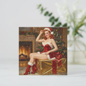 Vintage Santa Button-up Kunst Einladung (Stehend Vorderseite)