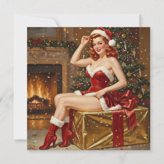 Vintage Santa Button-up Kunst Einladung (Vorderseite)
