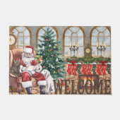 Vintage Santa by the Fireplace Christmas Rustic  Fußmatte (Vorderseite)