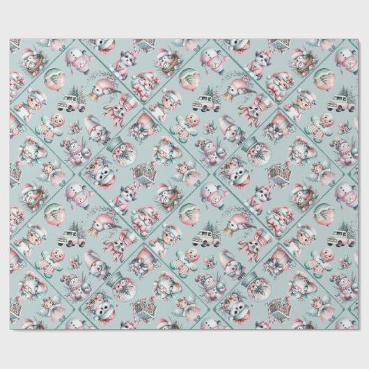 Vintage Santa & Candy Cane Holiday Geschenkpapier (Flach)