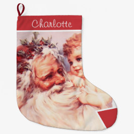 Vintage Santa Child's Christmas Stocking Großer Weihnachtsstrumpf