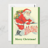 Vintage Santa & Chimney Klassische Schönheit Postkarte (Vorne/Hinten)