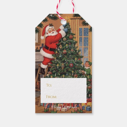Vintage Santa Christmas Gift Tag Geschenkanhänger (Vorderseite)