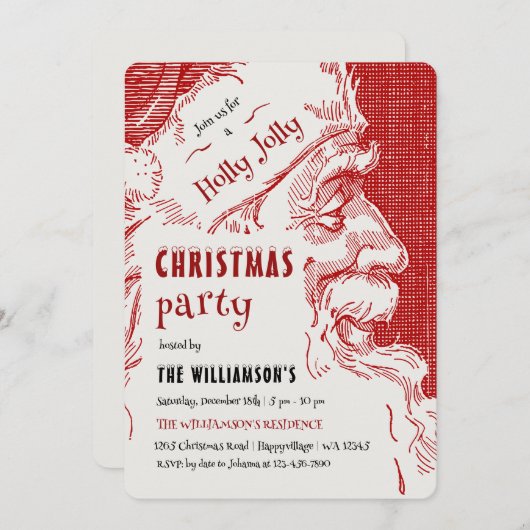 Vintage Santa Christmas Party Invitation Einladung (Vorne/Hinten)