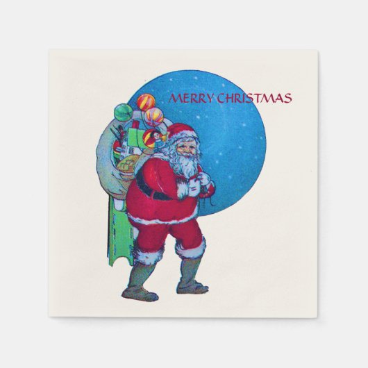 VINTAGE SANTA, CHRISTMAS SACK, SPIELZEUGE IM STARR SERVIETTE (Vorderseite)