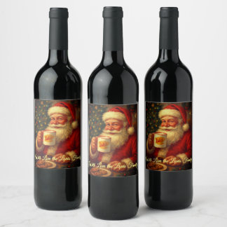 Vintage Santa Christmas Wine Bottle Label Weinetikett