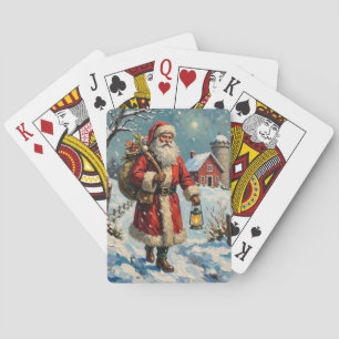 Vintage Santa Claus auf einem schneebedeckten Baue Spielkarten