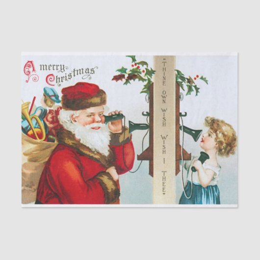 Vintage Santa Claus Calling Christmas Child Seidenpapier (Vorderseite)