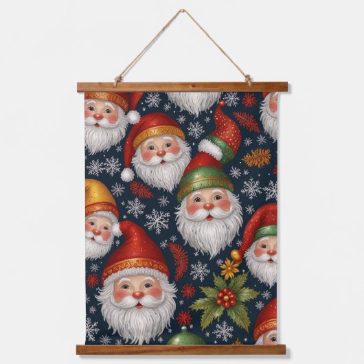 Vintage Santa Claus Christmas Collection Wandteppich Mit Holzrahmen (Vorderseite)