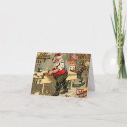 Vintage Santa Claus Christmas Workshop Feiertagskarte
