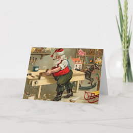 Vintage Santa Claus Christmas Workshop Feiertagskarte