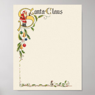 Vintage Santa Claus, Decorative Christmas Border Poster