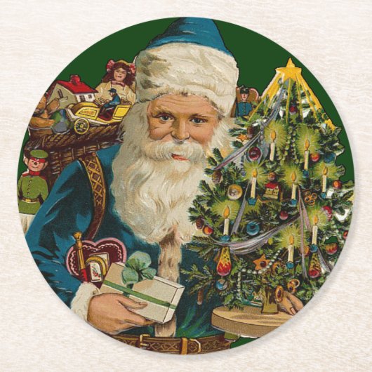 Vintage Santa Claus Delivering Gifts Runder Pappuntersetzer (Vorderseite)