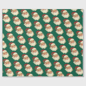 Vintage Santa Claus Face Christmas Green Gift Geschenkpapier (Flach)