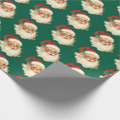 Vintage Santa Claus Face Christmas Green Gift Geschenkpapier (Ecke)