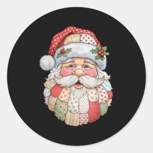 Vintage Santa Claus Gesicht Patchwork Folk Art Wei Runder Aufkleber