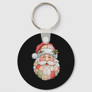 Vintage Santa Claus Gesicht Patchwork Folk Art Wei Schlüsselanhänger