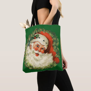 Vintage Santa Claus mit Kiefernkranz Tasche